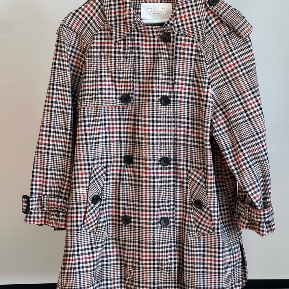 Zara Plaid Trench Coat - Red and Black